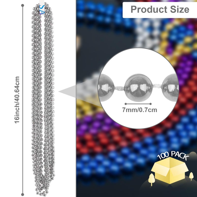 ZYFLSQ 100 Pcs 33"" 7mm Metallic Silver Beads Necklaces  Bulk Mardi Gras Beaded Necklaces  Party Beads Costume Necklaces - Image 2